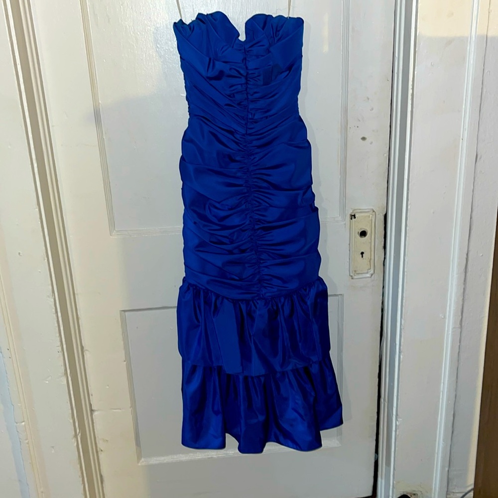 Formal strapless dress with matching shoes and purse